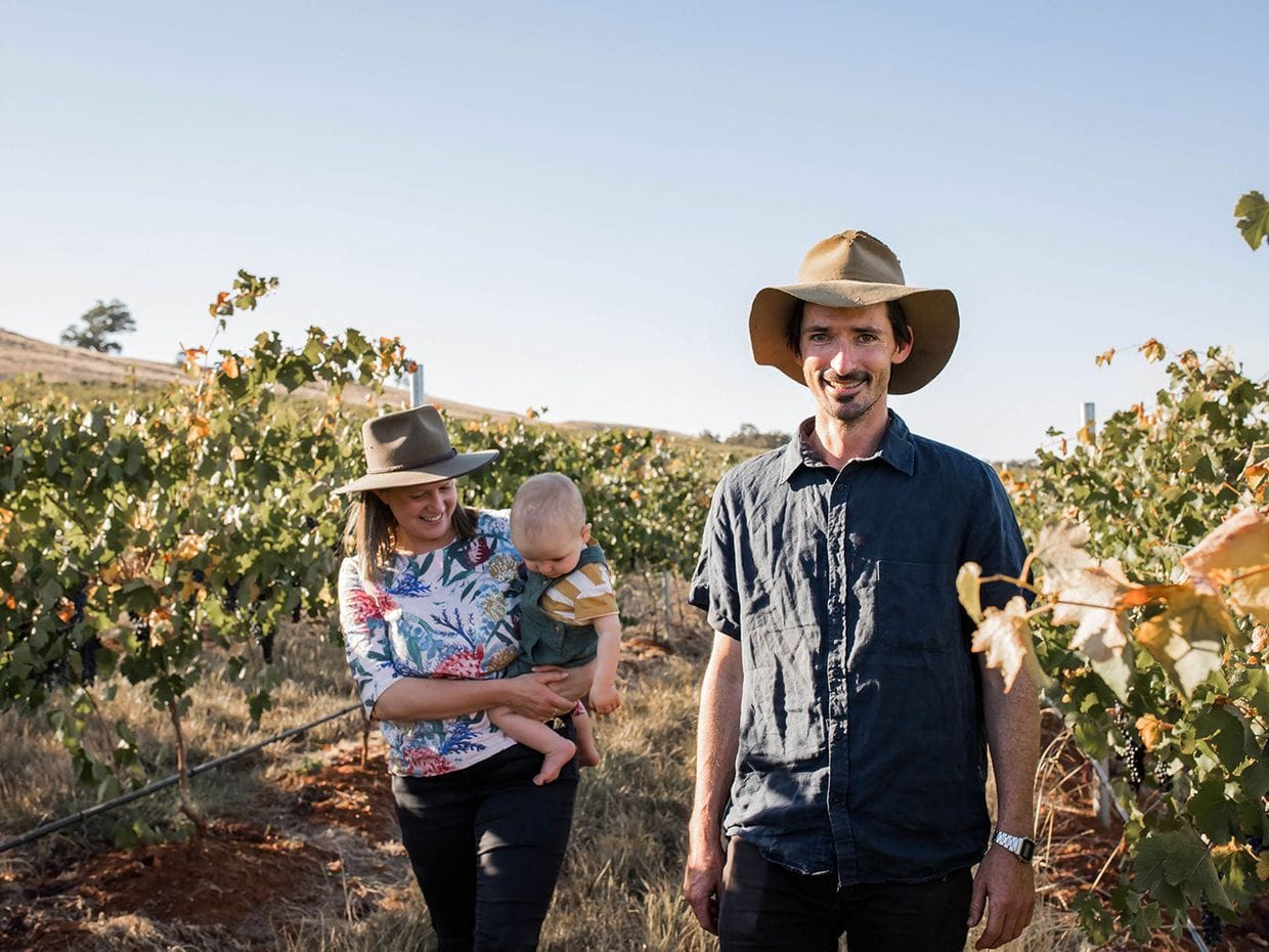GKLR Wines' family walking through their vineyard